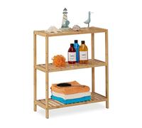 Relaxdays Großes Badregal mit 3 Ablagen Estantería Baño, Bambú, 3 Baldas, Alturas Regulables, 69x60x26 cm, Lavabo y Cocina, Estante Estrecho, Natural