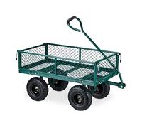 Relaxdays Grüner Handwagen Carretilla Mano, Práctica Carreta de Jardín, Neumáticos, Laterales Plegables, hasta 200 kg, Verde/Negro, Acero, 50 x 50 x 110 cm