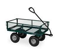 Relaxdays Grüner Handwagen Carretilla Mano, Práctica Carreta de Jardín, Ruedas Neumáticas, Laterales Plegables, hasta 200 kg, Verde, Caucho, 50 x 50 x 110 cm