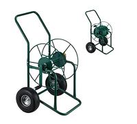 Relaxdays Grüner Schlauchwagen Carro Portamangueras, hasta 80 m, 2 Neumáticos, Acoplamiento por Clic, Soporte Mangueras Metal, Jardín, Verde, Acero, 93 x 62 x 50 cm