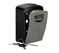 Relaxdays Guarda Llaves con Código, Caja Seguridad Pared, Armario, Key Safe, 1 Ud, Aluminio, 14,5x10,5x5 cm, Negro-Gris