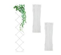 Relaxdays Enrejado Extensible, Juego de 3, 180 x 30 cm, Madera, Montaje en Pared, Soporte para Enredaderas, Rejilla de Madera, Color Blanco
