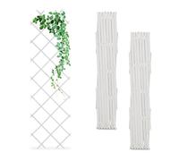 Relaxdays Enrejado Extensible, Juego de 3, 180 x 60 cm, Madera, Montaje en Pared, Soporte para Enredaderas, Rejilla de Madera, Color Blanco