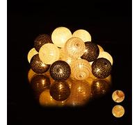 Relaxdays Guirnalda Luces con 20 Bolas LED a Pilas, Algodón-Poliestireno, Blanco-Gris-Negro, 6 cm de diámetro