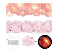 Relaxdays Guirnalda luminosa con rosas LED rosa,transparente