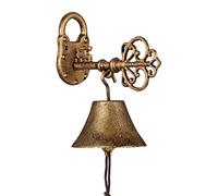 Relaxdays Gusseisen Türglocke Schlüssel in Gold Campana Pared Llave Hierro Fundido, Estilo Envejecido, Jardín, Cuerda, Exterior, Puerta Principal, Dorado, 20 x 11,5 x 18 cm Aprox