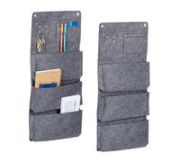 Relaxdays Hängeorganizer 2er 3 Fächer Set de 2 Organizadores Colgantes, 4 Compartimientos, 2 Ganchos, Pasillo, Oficina, 65 x 30 cm, Fieltro, Gris, Hierro