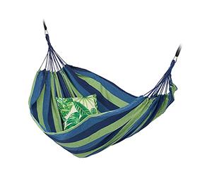 Relaxdays Hamaca de Algodón, 150 x 190 cm, con Set de Fijación, hasta 300 kg, Portátil, Cama Colgante, Azul/Verde