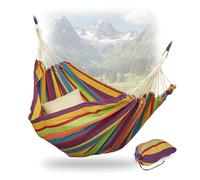 Relaxdays Hamaca de Algodón, 150 x 190 cm, con Set de Fijación, hasta 300 kg, Portátil, Cama Colgante, Multicolor