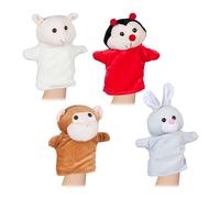 Relaxdays Handpuppen für Kinder 4er Set Pack 4 Marionetas de Mano para Niños, Títeres Animales Conejo, Mono, Mariquita y Oveja, Tela Suave, Multicolor, Poliéster, 20-27 cm