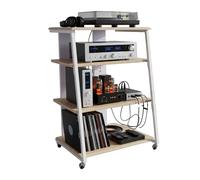 Relaxdays HiFi Rack, 4 niveles para tocadiscos y estéreo, metal/MDF, 78x61x52 cm, estantería multimedia, natural/blanco