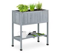 Relaxdays Hochbeet aus Holz Huerto Urbano Madera, Bancal Alto, Jardinera, Balda de Herramientas, 80,5 x 74 x 38 cm, Jardín, Balcón, Gris