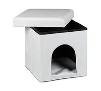 Relaxdays Home Sweet Dog Deluxe M - Juego de 2 taburetes con Cueva para Mascotas, comedero Doble Regulable en Altura, estación de alimentación