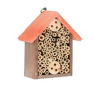 Relaxdays Hotel Insectos, Nido Abejas Solitarias, 20 x 17 x 8,5 cm, Forma de Casa, Jardín o Balcón, Marrón y Naranja