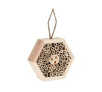 Relaxdays Hotel Insectos, Nido Abejas y Avispas Silvestres, Casa Colmena Colgante, Hexagonal, 15 x 17 x 5 cm, Natural, Madera