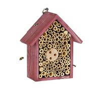 Relaxdays Hotel Insectos, Nido para Abejas Solitarias y Avispas, 20 x 17 x 8,5 cm, Casita Jardín, Balcón, Madera, Rojo