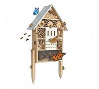 Relaxdays Hotel para Insectos con Soporte, Madera, Techo de Metal Resistente a la Intemperie, 77 x 38 x 10 cm, Color Natural/Plateado