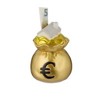 Relaxdays Hucha Bolsa de Dinero, Original, Huchita con Ranura para Billetes y Monedas, 15,5x12x12 cm, Cerámica, Dorado, Piedra