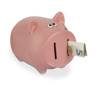 Relaxdays Hucha Cerdo, Cerdito con Ranuras en la Nariz, Alcancía de Dolomita, Niños y Adultos, 12,5 x 12 x 14 cm, Rosa, Piedra