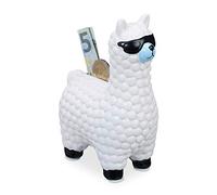 Relaxdays Hucha llama con gafas de sol blanco,azul claro,negro