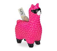 Relaxdays Hucha Llama con Gafas de Sol, Cerámica, Rosa, 15,5 x 11 x 6 cm | De cerámica, 15,5 x 11 x 6 cm