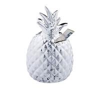 Relaxdays Hucha Piña con 2 Llaves, Cerámica, Plateado, 16 x 9 cm | 2 llaves, hucha de cerámica, (alto x diámetro) 16 x 9 cm