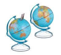 Relaxdays Huchas de Globo Terráqueo en Set de 2, Giratorias, Ranura, Alcancías Infantiles, 16,5 x 14 x 13 cm, Multicolor