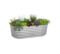 Relaxdays Huerto Elevado Ovalado de Acero galvanizado para Flores, Plantas y Verduras, 60x200x100 cm, Gris Claro