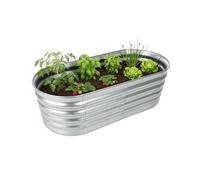 Relaxdays Huerto Elevado Ovalado de Metal galvanizado para Flores, Plantas y Verduras, 45 x 150 x 60 cm, Plateado
