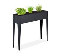 Relaxdays 1 Cama Alta Huerto Urbano Metal, Mesa Cultivo Compacta, Patas Altas, Jardinera Balcón, Terraza, Jardín, 83x99x26 cm, Negro, Hierro