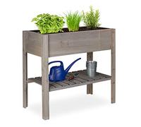 Relaxdays Huerto Urbano de Madera, con Estante, Macetero Rectangular, 80 x 88 x 43,5 cm, Gris