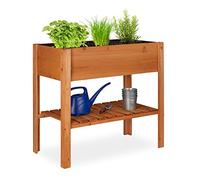 Relaxdays Huerto Urbano de Madera, con Estante, Macetero Rectangular, 80 x 88 x 43,5 cm, Marrón Claro