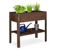 Relaxdays Huerto Urbano de Madera, con Estante, Macetero Rectangular, 80 x 88 x 43,5 cm, Marrón Oscuro
