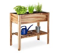 Relaxdays Huerto Urbano de Madera, con Estante, Macetero Rectangular, 80 x 88 x 43,5 cm, Veteado