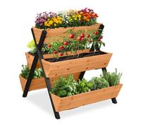 Relaxdays Huerto Urbano Elevado, Madera, 82x75x90 cm, Jardinera Vertical 5 Maceteros, Cama Jardín, Balcón, Naranja/Negro