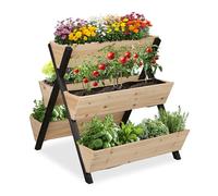 Relaxdays Huerto Urbano Elevado, Madera, 82x75x90 cm, Jardinera Vertical 5 Maceteros, Cama Jardín, Balcón, Natural/Negro
