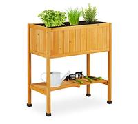 Relaxdays Huerto Urbano Madera, Bancal, Jardinera, Balda de Herramientas, 80,5 x 74 x 38 cm, Jardín, Balcón, Naranja