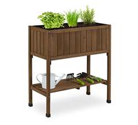 Relaxdays Huerto Urbano Madera de Abeto, Jardinera con Balda, Arriate Balcón y Terraza, 80x74x38 cm, Marrón