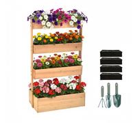 Relaxdays Jardinera Vertical de Madera con 4 cajones, Accesorios, Fieltro, 140x85x48 cm, Natural