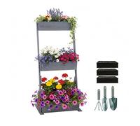 Relaxdays huerto Vertical de Madera con 3 cajones, Accesorios y Fieltro, para balcón y terraza, Gris 140x60x50 cm