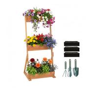Relaxdays Huerto Vertical de Madera con 3 cajones, Tela no Tejida, Accesorios, 140x60x50 cm, Natural