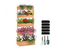 Relaxdays Huerto Vertical de Madera con 5 cajones, Tela TNT, Accesorios, 180x80x48 cm, Natural