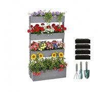 Relaxdays Huerto Vertical en Madera con 4 cajones, Accesorios, Fieltro, tamaño 140 x 85 x 48 cm, Gris