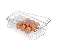 Relaxdays Huevera para 18 Huevos, Organizador para Nevera, Caja con Tapa, 8 x 16,5 x 31,5 cm, Transparente y Blanco, 8 x 16.5 x 31.5 cm