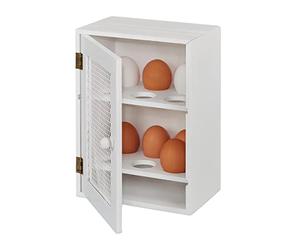 Relaxdays Huevera Rústica, Armario 12 Huevos, Huevero Cocina, Bandeja, 1 Ud., Madera y Metal, 25 x 18 x 12 cm, Blanco