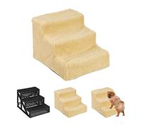 Relaxdays Hundetreppe Escalera para Perro Pequeño o Grande, 3 Peldaños, Cama y Sofá, Forro de Tela, Interiores, 30x35x45 cm, Beige, 30 x 35 x 45 cm