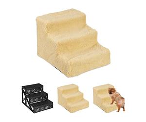 Relaxdays Hundetreppe Escalera para Perro Pequeño o Grande, 3 Peldaños, Cama y Sofá, Forro de Tela, Interiores, 30x35x45 cm, Beige, 30 x 35 x 45 cm