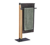 Relaxdays Independiente Toallero de Pie, Soporte Toallas Bambú, 2 Brazos, Tendedero Baño Madera, 83,5 x 51,5 x 20 cm, Marrón Natural