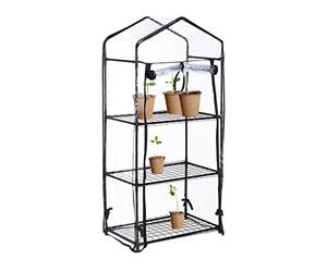 Relaxdays Invernadero Balcón, Lona PVC, Hierro, 126 x 59 x 37 cm, Estantería Hibernación 3 Baldas, Negro/Transparente
