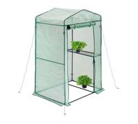 Relaxdays Invernadero Plástico, 185x125x95 cm, Vivero para Cultivo Accesible con Balda, Hierro y PE, Cremallera, Verde